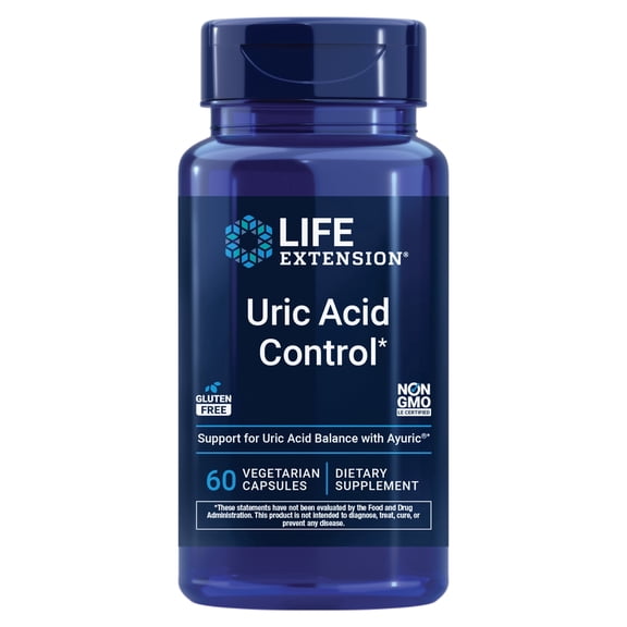 Life Extension Uric Acid Control - Ayuric Terminalia Bellerica Fruit Extract Supplement - Support Healthy Uric Acid Level - Non-GMO, Gluten Free - 60 Vegetarian Capsules