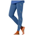 thumbnail image 1 of GDREDA Women Casual Workout Leggings Ribbon Printed Color Block Pants Soft Stretchy Leggings Navy,S, 1 of 4
