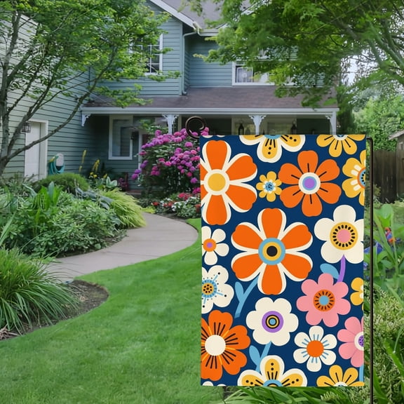 Spring Summer Garden Flag Double Sided Colorful Groovy Flowers Linen Welcome Yard House Outside Outdoor Decoration,12*18 inch