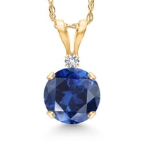 Gem Stone King 14K Yellow Gold Blue Created Sapphire and White Created Sapphire Pendant Necklace for Women | 0.77 Cttw | Gemstone September Birthstone | Round 6MM | With 18 inch Chain