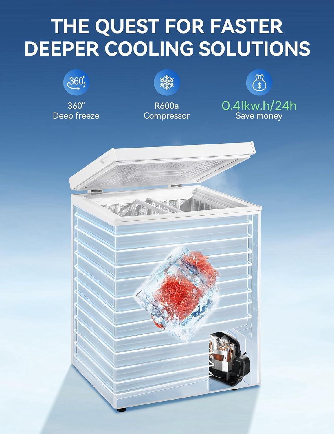 Kcpolre 5.0 Cu.ft Chest Freezer, Quiet Mini Freezer with Adjustable Thermostat - Compact Deep Freezer for Home, Apartment, and Garage, White