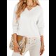 thumbnail image 1 of Blusas para Mujer, de Punto Gofre, de Larga, con Cuello en V y Muescas, Informales, Modernas, de Color Liso, Holgadas S, 1 of 8