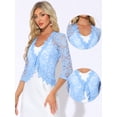 thumbnail image 2 of DARING DIVA Women's Floral Lace Shrugs Evening 3/4 Sleeves Formal Bolero Cardigan L Light Blue, 2 of 6