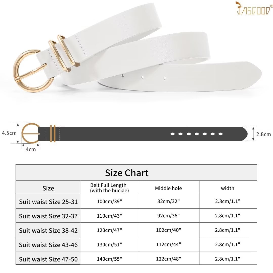 JASGOOD Womens Leather Belts for Jeans, Ladies Beige Belt for