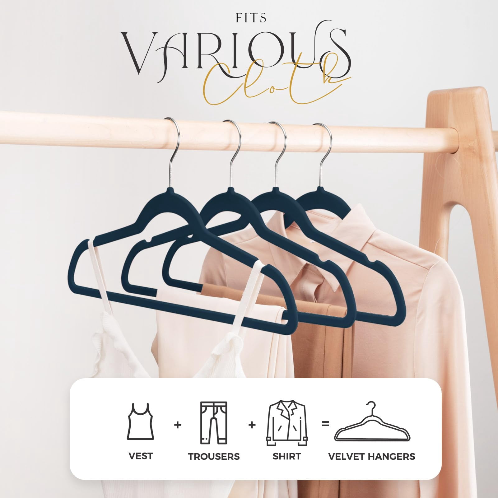 cozymood Premium Velvet Hangers Non-Slip Space Saving Suit Clothes Hangers, Navy Blue, 60 Count