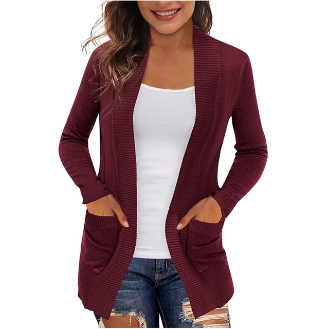 Womens Open Front Plus Size Chunky Knit Cardigan Sweaters Dressy Long Sleeve Fall Soft Cardigan Outwear with Pockets