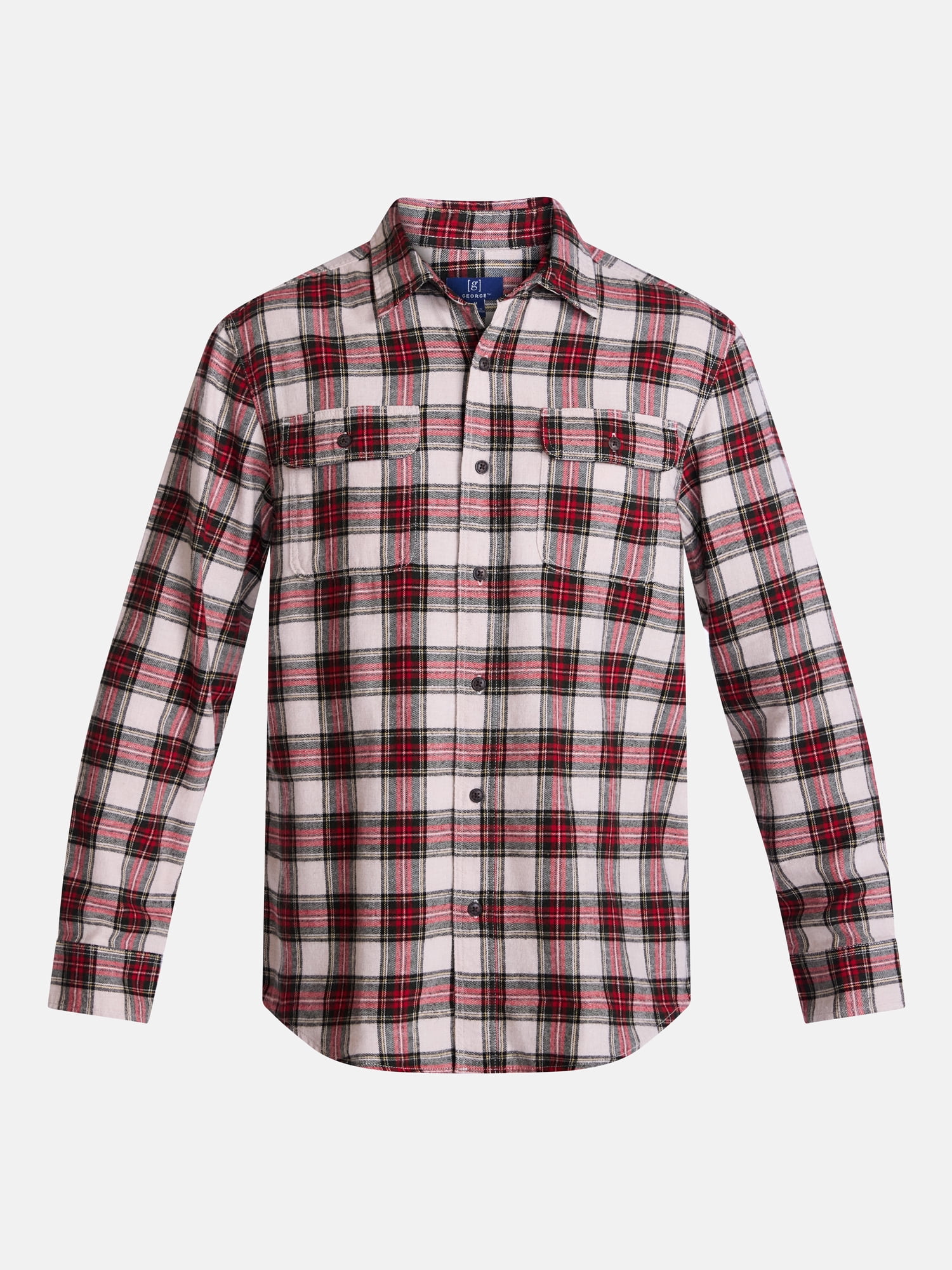 George Men's and Big Men's 100% Cotton Plaid Flannel Shirt with Long Sleeves, Sizes XS-3XL, 2XB-5XB & Tall XLT-3XLT
