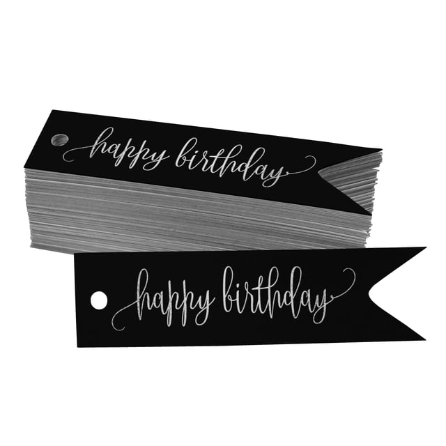 Inkdotpot Pack Of 100 Happy Birthday Favor Paper Tags Craft Real Silver Foil Hang Tags
