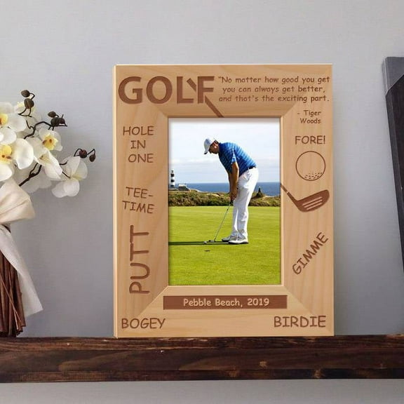 Golf Lovers Personalized Wooden Picture Frame 3 1/2" x 5" Brown (Vertical)