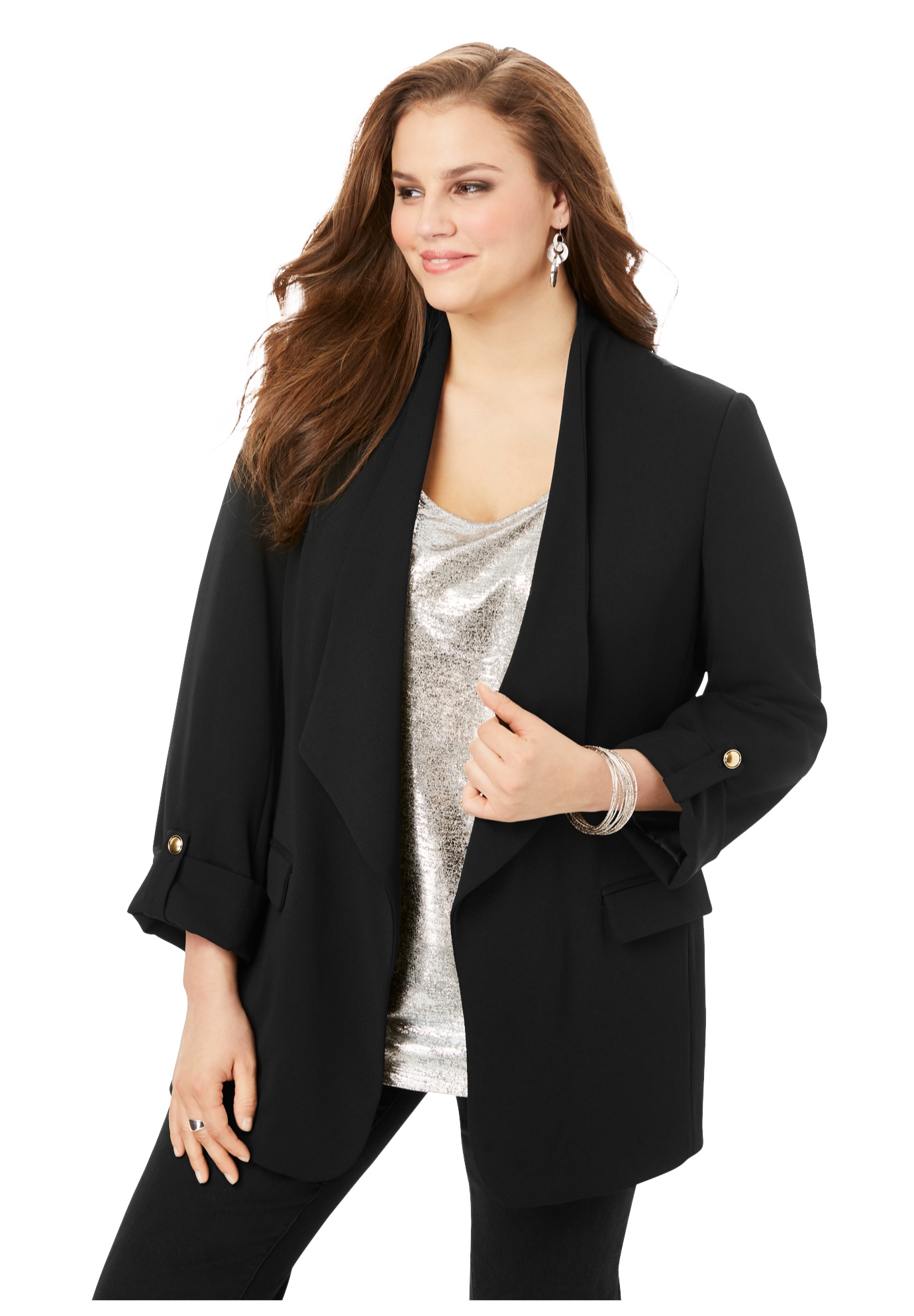 Roamans Womens Plus Size Draped Blazer Jacket Brown Cheetah 14 W