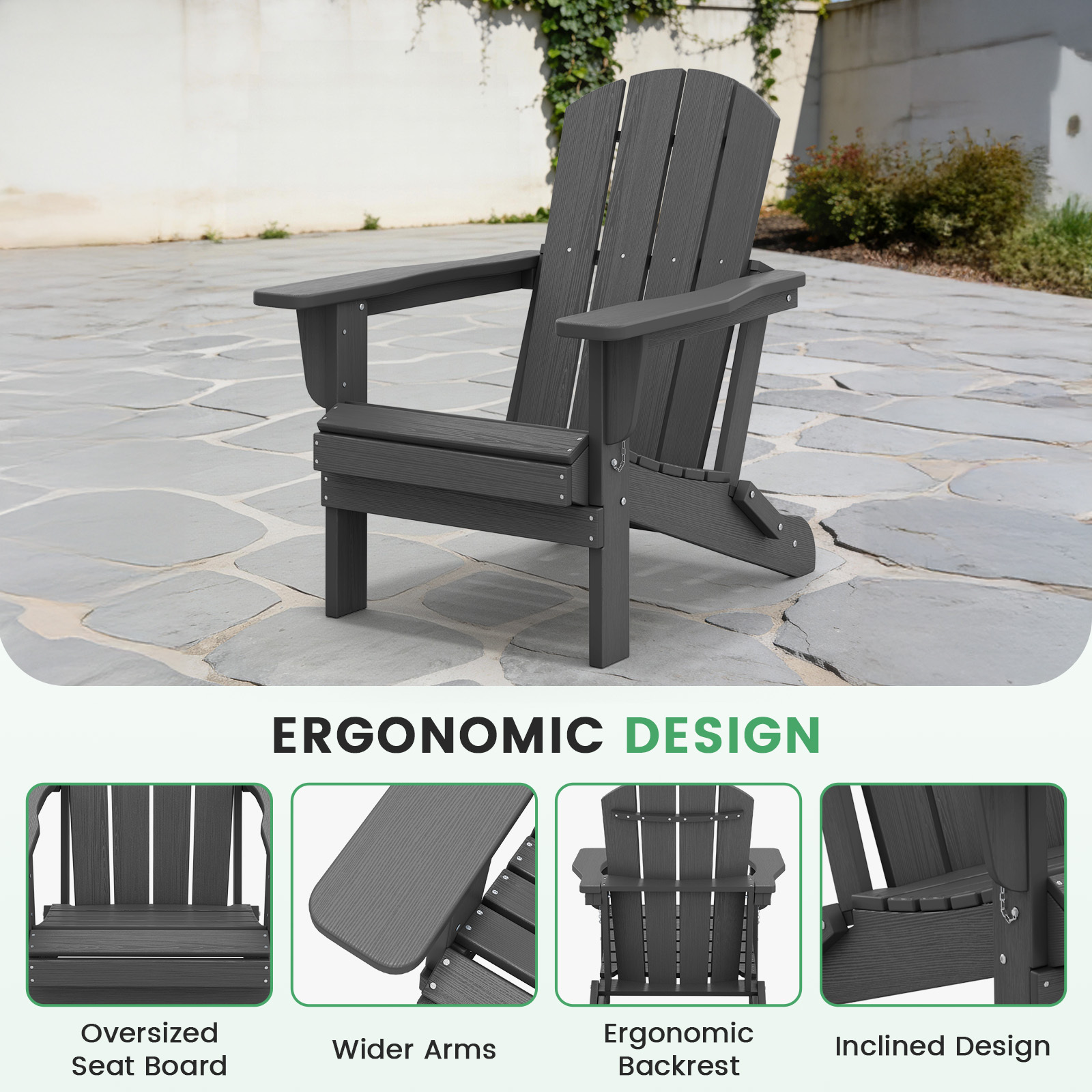 Loyalice Folding Adirondack Chair, Weather Resistant HDPE photo 5