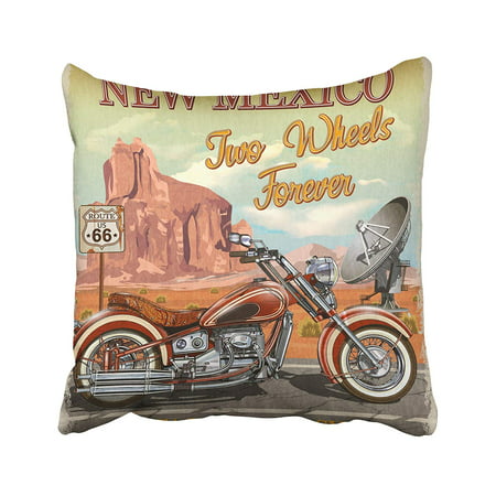 WOPOP Road Vintage Route 66 New Mexico Motorcycle America Antique Bicycle Canyon Car Chopper Pillowcase Cover 18x18