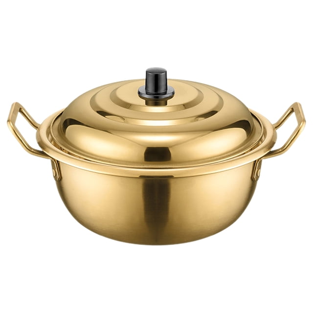 Olla de acero inoxidable para fideos ramen, olla para estofado, olla para sopa con asas dobles