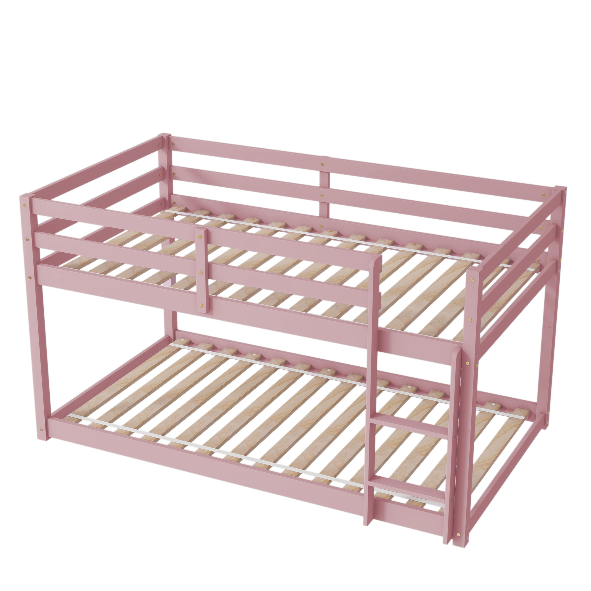 Miniyam Twin over Twin Low Bunk Bed for Kids, Pink