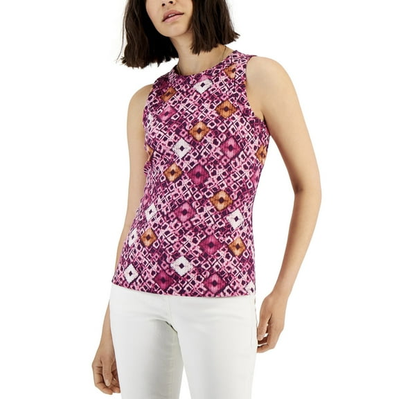 INC International Concepts Women's Crewneck Printed Sleeveless Top Size XL