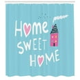 thumbnail image 3 of Home Sweet Home Shower Curtain, Image of House with Chimney and Smoke with Home Sweet Home Quote and Hearts, Fabric Bathroom Set with Hooks, 69W X 75L Inches Long, Multicolor, by Ambesonne, 3 of 3