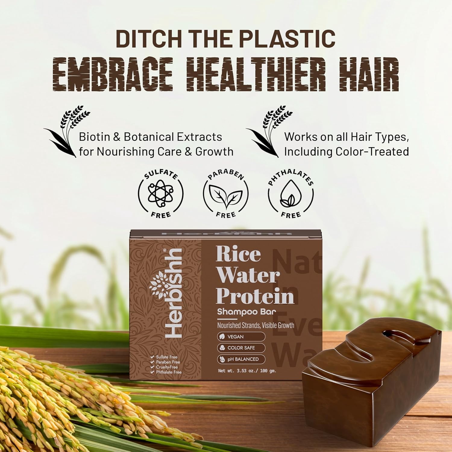 (2 pack) Herbishh Rice Water Shampoo Bar for Hair Growth – Strengthening & Nourishing, Solid Soap for Thinning Hair, Infused With Biotin, Ideal For All Hair Types, Paraben-Free & Sulfate-Free, 3.53 oz