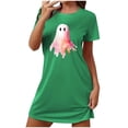thumbnail image 2 of Sakmal Robes de Nuit Mumu d'Halloween pour Femmes Grande Taille, Vert Douillet, Robe de Pyjama Ultra Douce, Imprimé Fantôme, Manches Courtes, Col Ras du Cou Court, Robes de Nuit P-2TG, 2 of 5