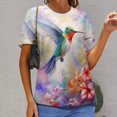 thumbnail image 6 of Flower Hummingbird Women's Short Sleeve T-Shirt Crew Neck Casual Summer Trendy Loose Fit Tops, 6 of 6