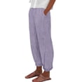 thumbnail image 2 of Women's Casual Pants Summer Pants For Women Casual Pants Stripe Print Side Button Trendy Pants Baggy Elastic Waist Straight Leg Comfy Trousers,Purple Women's Casual Pants XS, 2 of 5