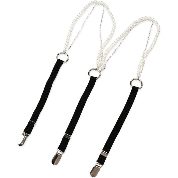 Haimei Women's Pearl Rhinestone Chain Y-Shape Metal Button Suspenders, Brown