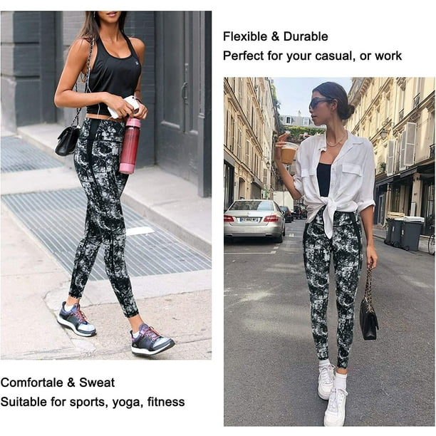 KSCD Women's Joggers Sweatpants High Waist Yoga Pants with Pocket Tummy  Control Casual Lounge Pants Camo Workout Leggings Black Tie Dye X-Large 