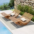 thumbnail image 2 of Gymax 2PCS Outdoor Double Chaise Lounge for 2 w/ High Back Slatted Seat Stopper Patio, 2 of 9