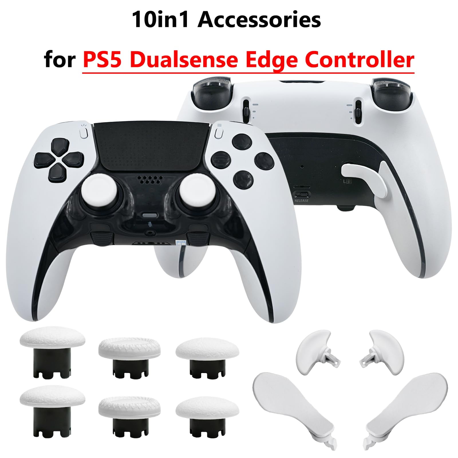 10-in-1 Metal Thumbsticks Replacement for PS5 Dualsense Edge Controller,4 Metallic Back Paddles Triggers Buttons Repair Parts for PS5 Edge Controller with 6 Analog Joysticks(Black)