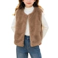 thumbnail image 2 of Lutiedan Girls Faux Furs Vest Kids Sleeveless Button Down Fluffy Coat Fleece Warm Layering Winter Waistcoat 18M-13Y,Coffee, 2 of 7