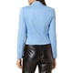 thumbnail image 3 of Chaqueta de motocicleta recortada con cremallera y cuello alzado de ante sintético para mujer Inspire Chic, color azul claro, 3 of 6