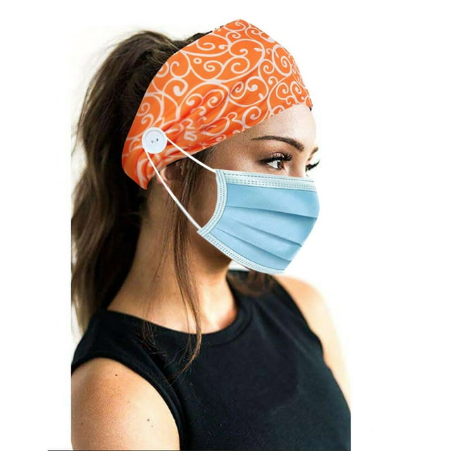 Bandeau Imprimé Orange avec Bouton, Porte-Visage, Protège Oreilles et Tête