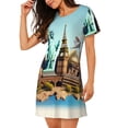 thumbnail image 2 of Honeii Iconic Global Landmarks Print Women's Loose Short Sleeve Nightgown, Soft Cotton Sleepwear, Comfy Loose Fit Pajama Dress for Sleep and Lounge, 2 of 6