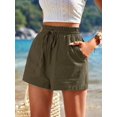 thumbnail image 6 of Linen Shorts for Women Summer Casual High Waisted Wide Leg Drawstring Beach Loose Shorts Comfy Fashion Outfits Green L, 6 of 7