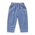 thumbnail image 3 of Huanglei Boys' Denim Style Pants For Summer Wear Breathable Full Cabric Long Trousers For Kids Casual Outdoor Everyday Bottoms ，School Uniform Denim Pants /Size 4-5 Years(Light Blue), 3 of 4