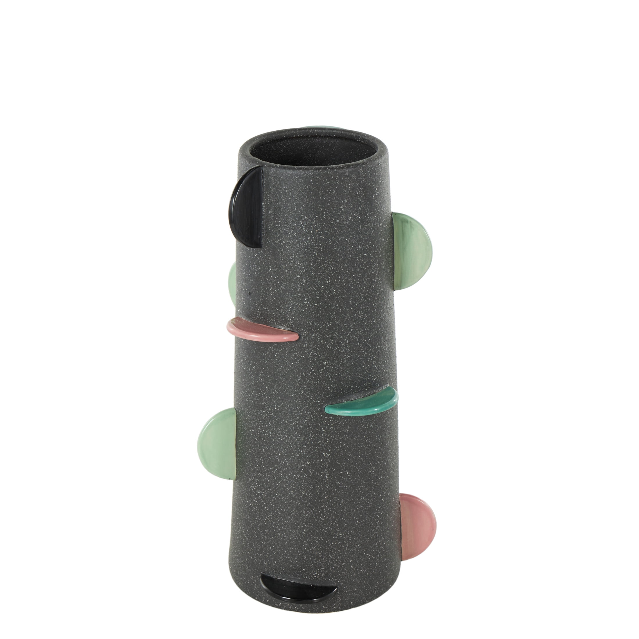 DecMode 16" Textured Black Ceramic Vase with Multicolor Half-Moon Accents