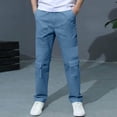 thumbnail image 2 of hoksml Boys Back to School Cargo Pants, Kids Straight Leg Elastic Waist Pants with Multi Pockets, Casual Solid Color Pants, 2 of 7