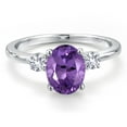 thumbnail image 3 of Gem Stone King 14K White Gold Purple Amethyst and White Created Sapphire Engagement Ring for Women | 1.86 Cttw | Oval 9X7MM | Gemstone February Birthstone | Size 7, 3 of 6