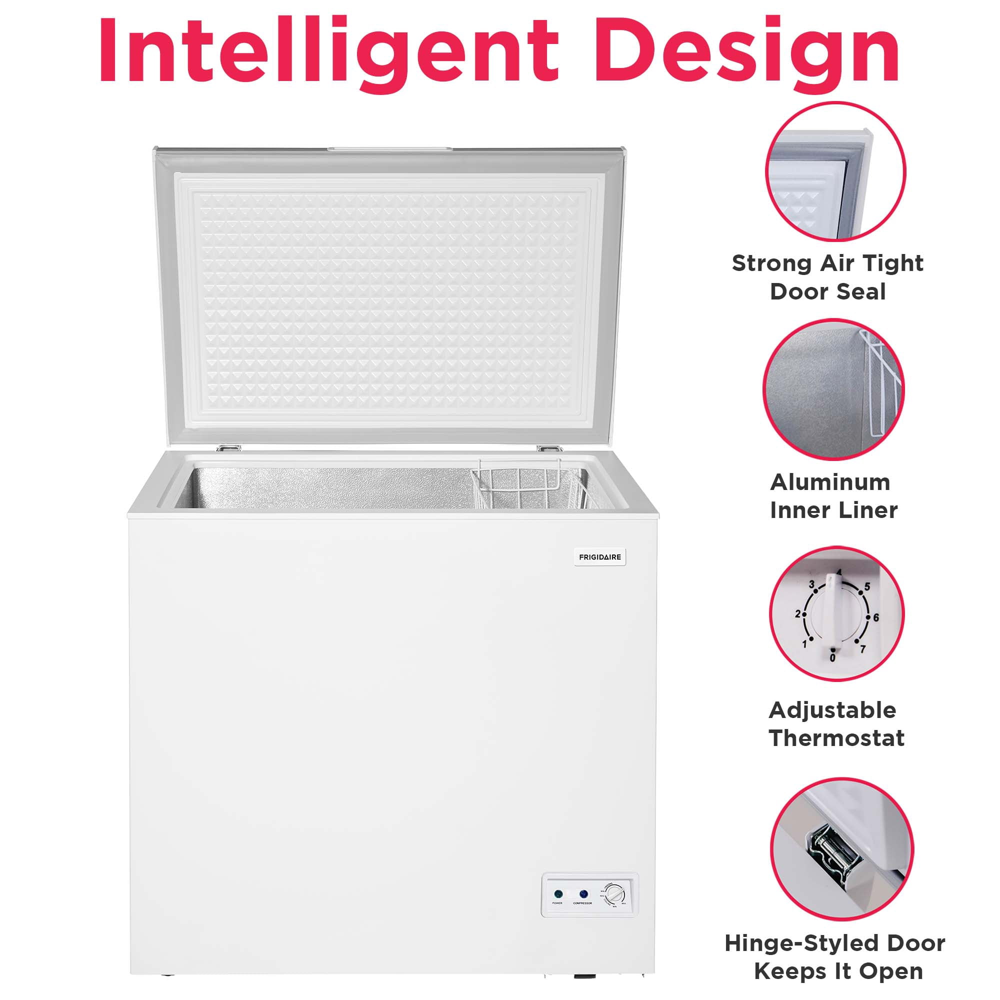 Frigidaire 7.0 Cu. ft. Garage Ready Chest Freezer, Deep Freezer with Stainless Steel Lid, White