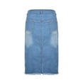 thumbnail image 3 of JDinms Women's High Waisted Jean Skirt Split Front Distressed Denim Dress, 3 of 6