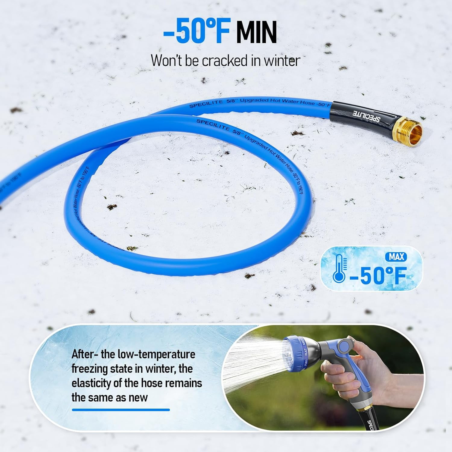 SPECILITE Retractable Hose Reel with 5/8'' 50ft Hot/Cold Garden Water Pipe, Sprayer Nozzle, Heavy Duty Metal Wall Mount Spool