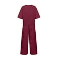 thumbnail image 6 of Two Piece Linen Sets for Women Short Sleece Solid Color Casual Tops Lightweight Outfits Lounge Drawstring Wide Legs Pants, 6 of 7