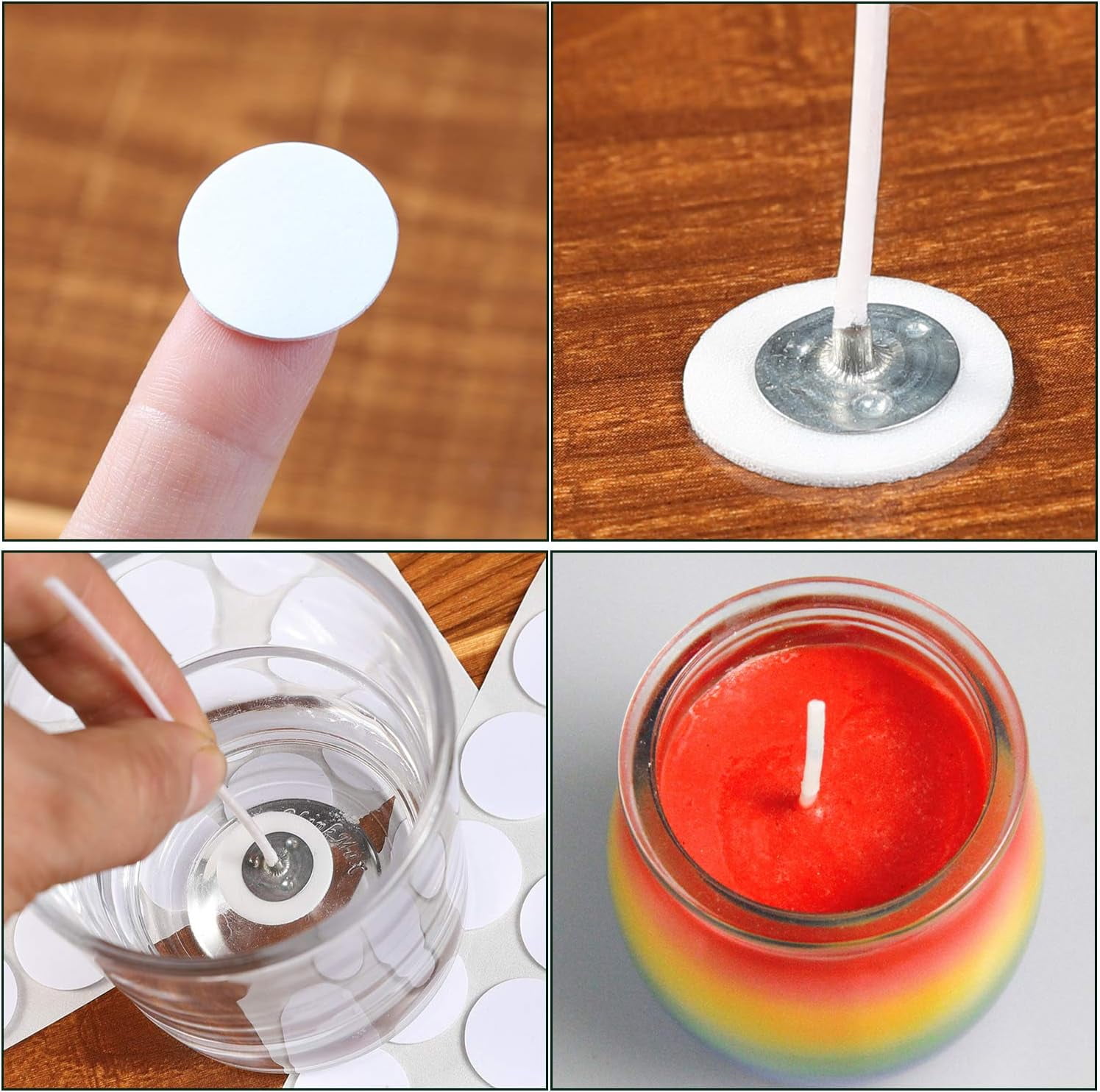 ZHUYING Candle Wicks 50Pcs 3.5 inch ,50Pcs 6 inch ,50Pcs 8 inch with 30Pcs Candle Wick Stickers and 10 Pcs Wooden Candle Wick Centering Device for Soy Beeswax Candle Making and Candle DIY