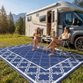 thumbnail image 3 of Tapis d'Extérieur – Tapis Réversible Imperméable en Paille Plastique – Treillis Moderne – Résistant aux UV, Pliable et Lavable – VR, Camping, Terrasse, Véranda et Balcon – 8x10 Pi, Bleu Marine/blanc, Norme É.-U., 3 of 7