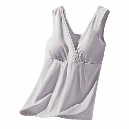 xpbceshi Womens Nursing Tank Tops Built in Bra for Breastfeeding Maternity Camisole Brasieres Sleepwear Nursing Tank Tops Sleeveless V-Neck Pregnancy Clothes S-2XL
