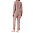 thumbnail image 3 of INSPIRE CHIC Womens Cotton Pajamas Ribbed Sleepwear Pullover Tops with Pants Lounge Sets with Pockets S Pink, 3 of 6