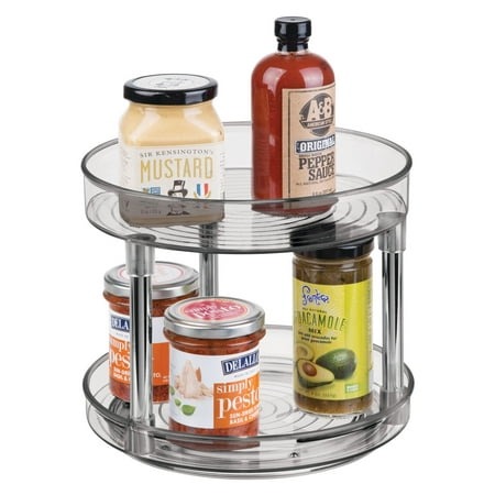 

mDesign 2-Tier Lazy Susan Turntable for Kitchen Cabinets Pantry and Fridge - 9 Rotating Organizer - Raised Edge Storage Turntable Organizer for Food and Condiments - Ligne Collection - Smoke Gray