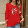 thumbnail image 4 of Charella Women's Floral Printed Tops Flower Graphic Tee Casual Crew Neck 3/4 Sleeve Shirts Loose Fit Clothes (XL, Red 2), 4 of 6