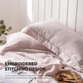 thumbnail image 3 of Simple&Opulence 100% Washed Linen Duvet Cover with Embroidered, 3 Pieces Soft Farmhouse Comforter Set with Button Closure,1 Duvet Cover and 2 Pillowshams (Queen,Dusty Pink), 3 of 7