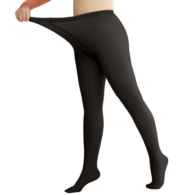 Womens Plus Size Fleece Lined Tights Fake Translucent Thermal