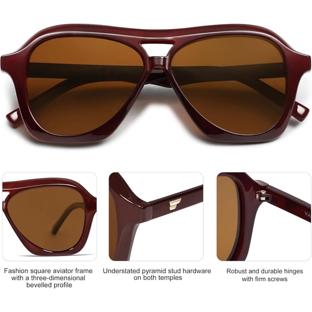 Retro 70s Square Aviator Sunglasses, Polarized Unisex Shades VL9768 VANLINKER Retro 70s Square Aviator Sunglasses for Women Men  main image 3